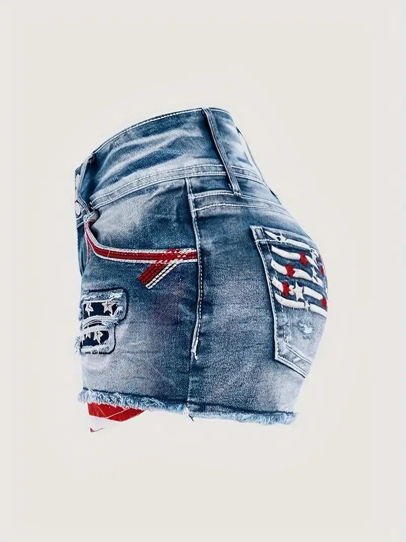 Shorts de Mezclilla Retro para Mujer con Cintura Media - Bordes Deshilachados
