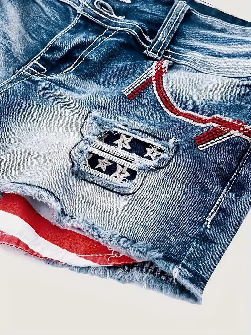Shorts de Mezclilla Retro para Mujer con Cintura Media - Bordes Deshilachados