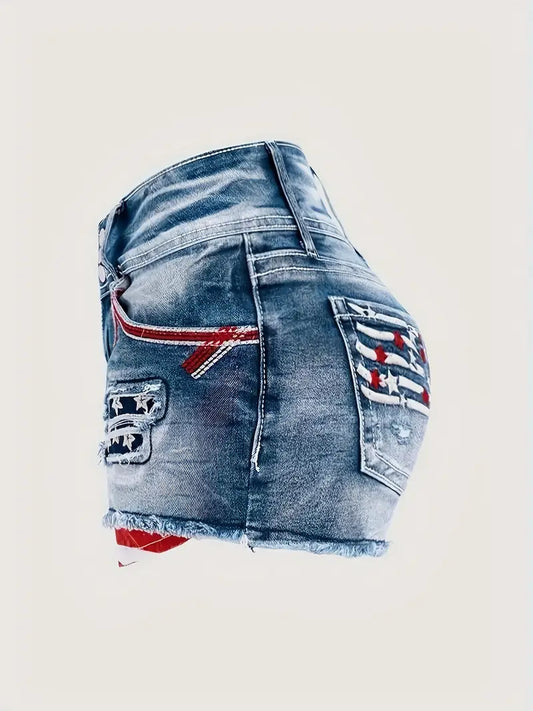 Shorts de Mezclilla Retro para Mujer con Cintura Media - Bordes Deshilachados