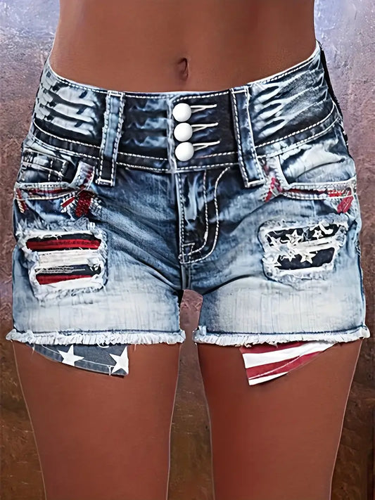 Shorts de Mezclilla Retro para Mujer con Cintura Media - Bordes Deshilachados